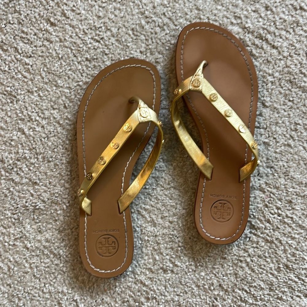 Tory Burch, leather flip-flop with gold studs
